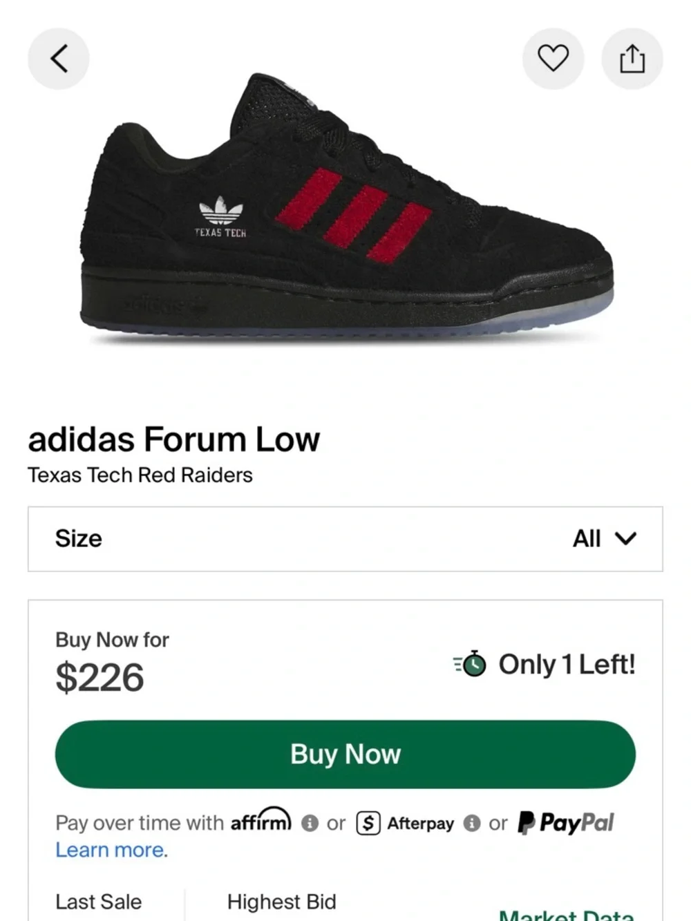 Adidas Forum Low Texas Tech Red Raiders Shoes Unisex Men’s sz 6.5/Women’s 8 RARE